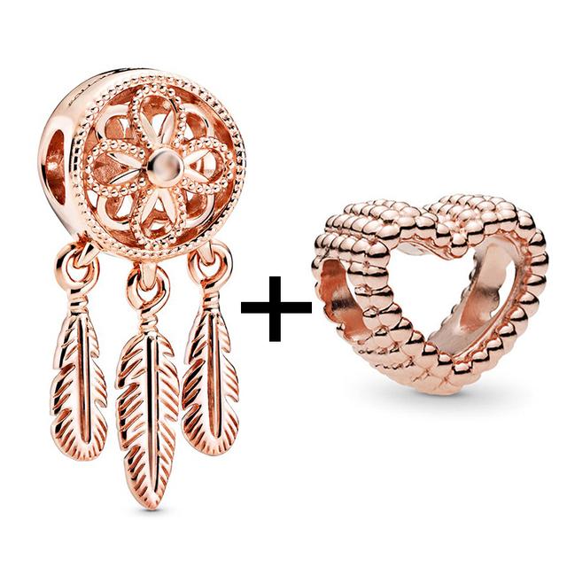 2pcs /Lot New Trend Crown Feather Zircon Hollow Leaves Beads Fit Original Brand Charms Silver Color Bracelets Women Diy Jewelry