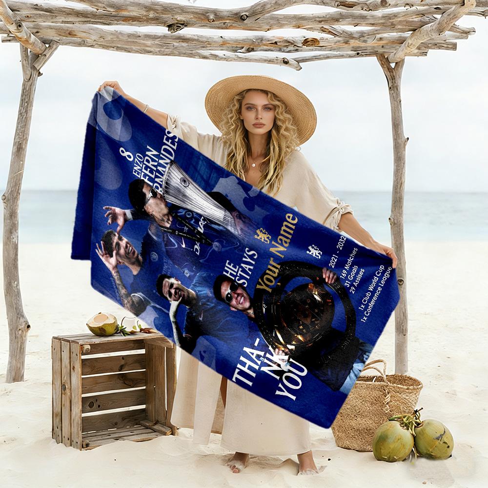Chelsea Fc Football Player Customize Your Name Beach Towel Super Soft Microfiber Quickdry Fabric Suitable for Swimming Gym Camping Yoga Vacation