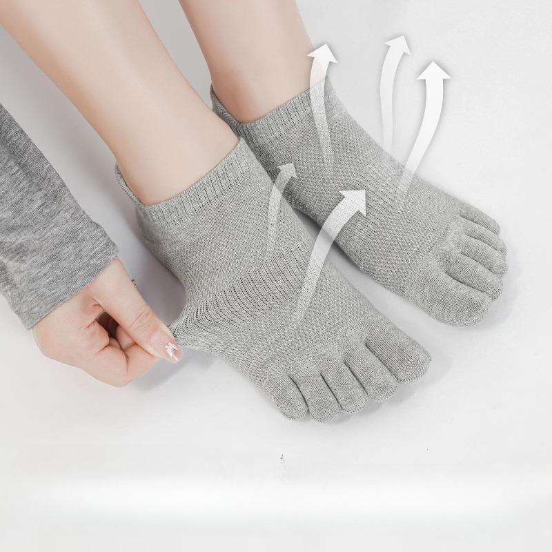 Five-finger Socks, Men's Solid Color Mesh Socks, Men's and Women's Boat Socks, Cotton Anti-odor Toe Socks, Sweat-absorbing and Breathable