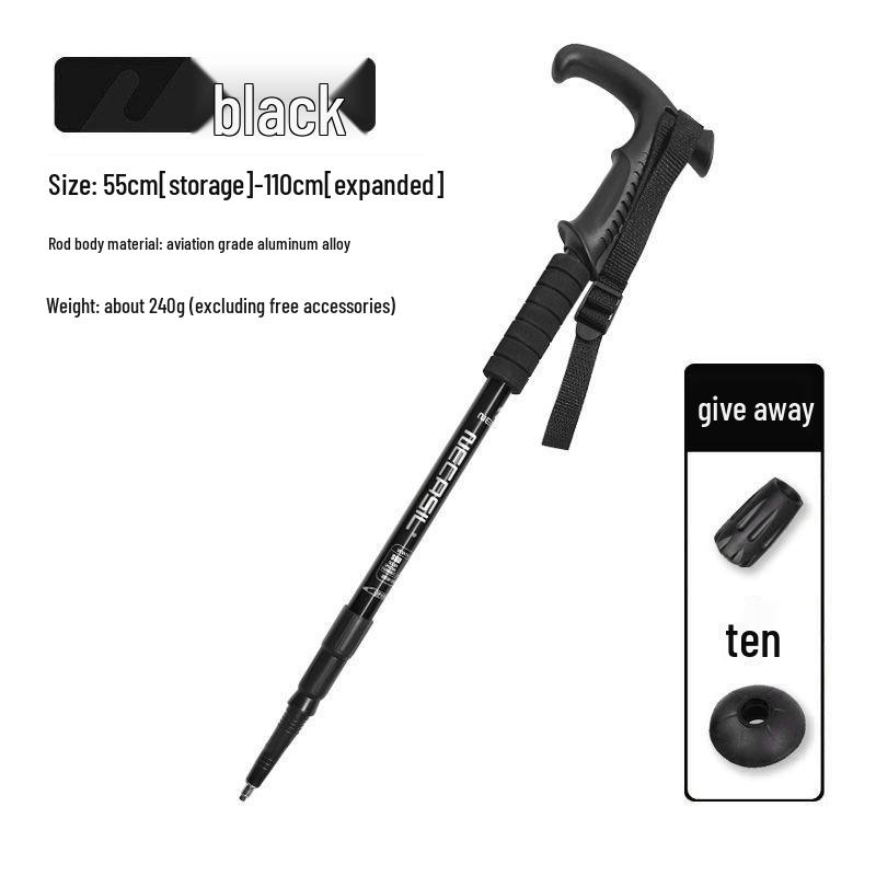 Ultralight Adjustable Hiking Poles with Curved Handle, Aluminum Alloy 6061, Three-Section Off-Road Walking Stick N101