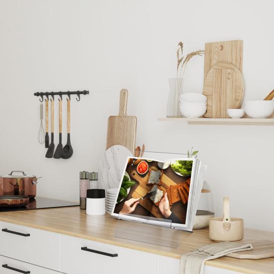 Acrylic Book Stand Clear Book Display Easel Holder Space-Saving Adjustable Angle Cookbook Holder for Displaying Tablets Newspaper Magazines Notebooks