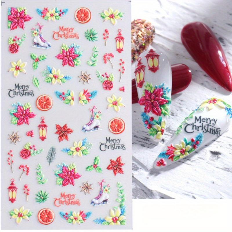 

1 шт., 5D тисненные наклейки для дизайна ногтей, колокольчик, снежинка, бант, слайдер с гравировкой, рождественская елка, милый медведь, конфеты, гель-лак, наклейки, маникюрный декор розы красного