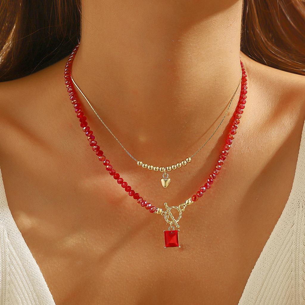 Collier pour Femmes Bijoux Style Océan avec Petites Fleurs Fraîches Pendentif Zircon Cœur d'Amour Double Collier Améthyste Magnifique Collier Élégant pour Elle