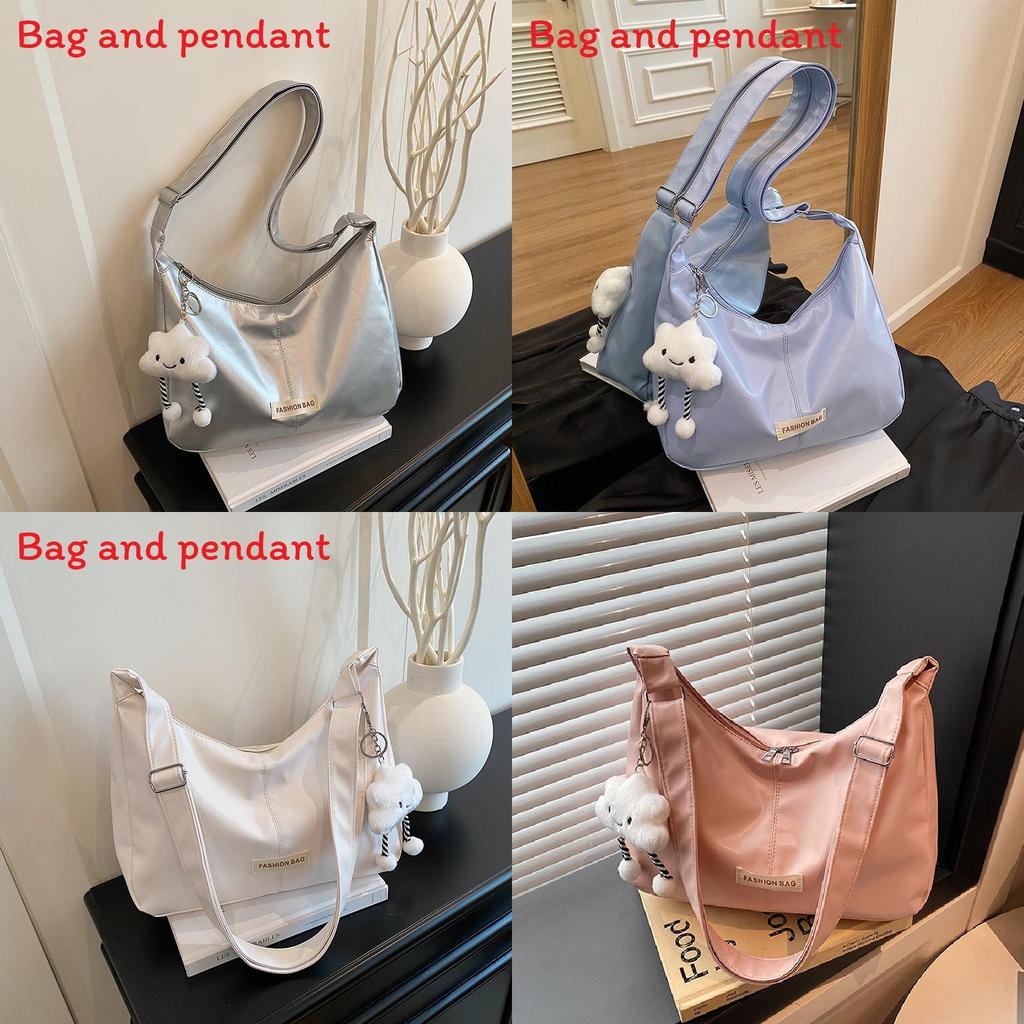 Simple Solid Color Letter Decoration Women Casual Shoulder Bag With Pendant For Daily Use