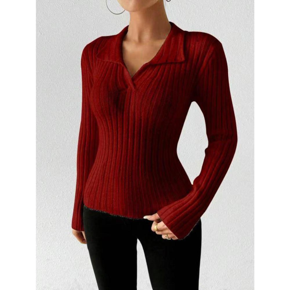 

Новый однотонный женский топ облегающего кроя на осень и зиму, с V-образным вырезом, длинными рукавами, рубчатая и ворсованная футболка L красный