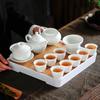 Soshi Simple White Ceramic Kung Fu Tea Set with Bamboo Tray