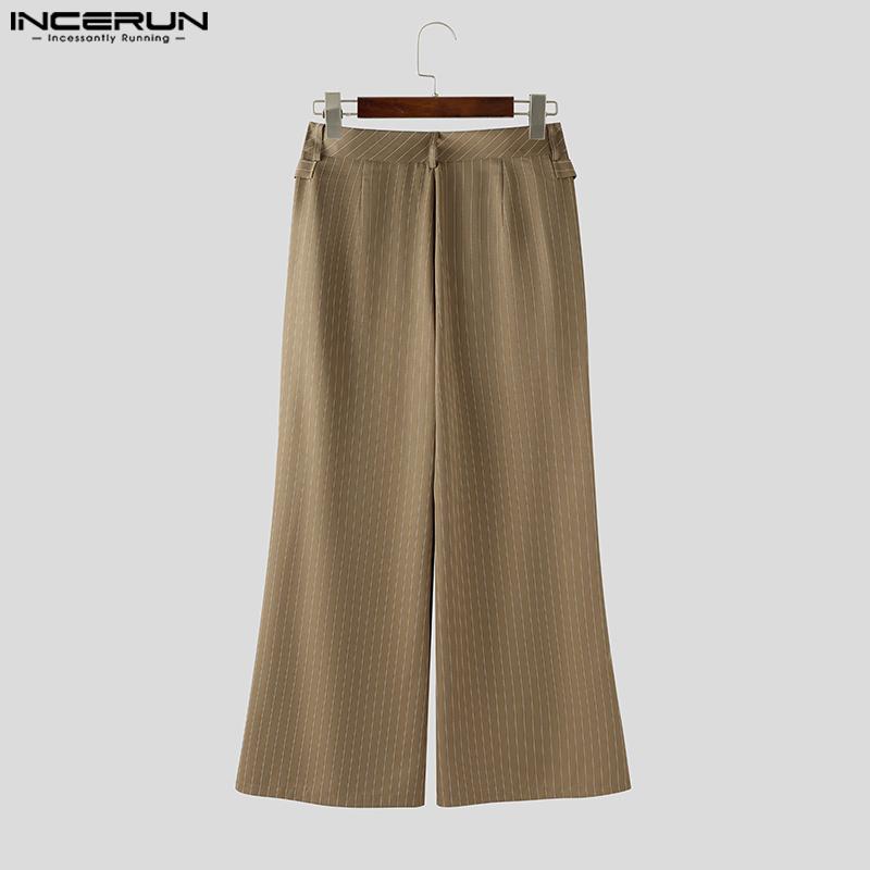 INCERUN Men Casual Zipper Waist Striped Wide Legs Pants Long Trousers