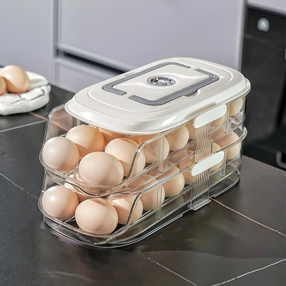 Large Capacity Automatic Rolling Egg Container Transparent Egg Storage Box  for Home