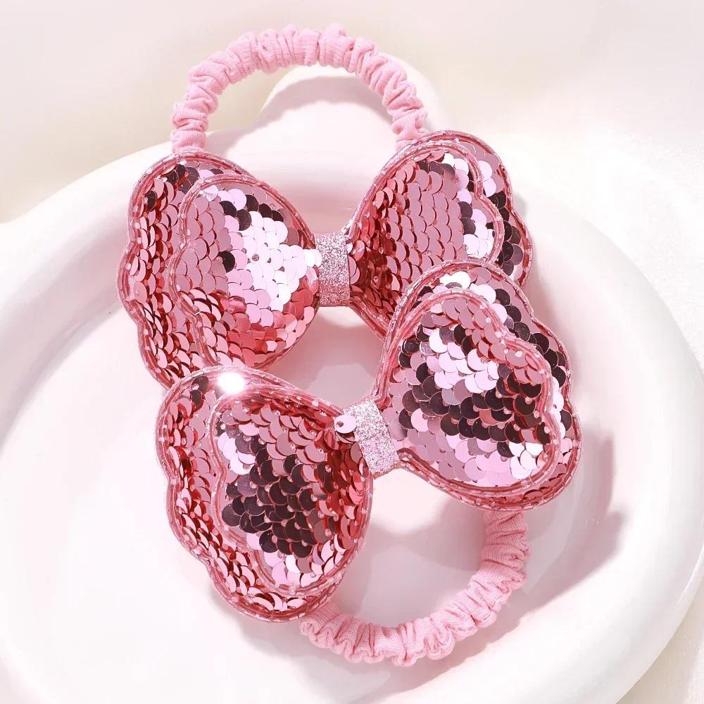 2Pcs/lot Flower Bow Girls Kids Ponytail Elastic Hair Bands Children Hair Ties Cartoon Hair Accessories Baby Headwear