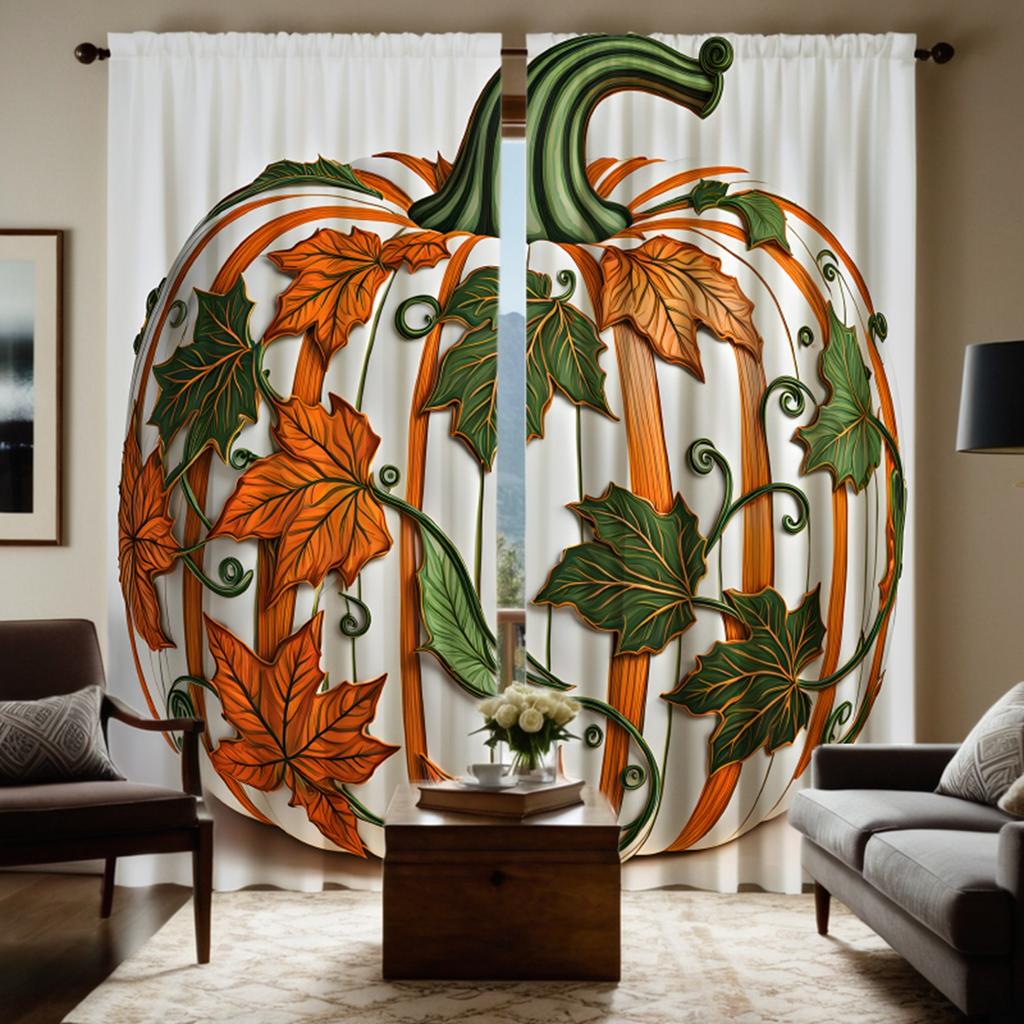Set Of 2 Hd Chinese Pumpkin Stereo Decorative Curtain White Tie Digital Printed Home Decoration Style Living Polyester