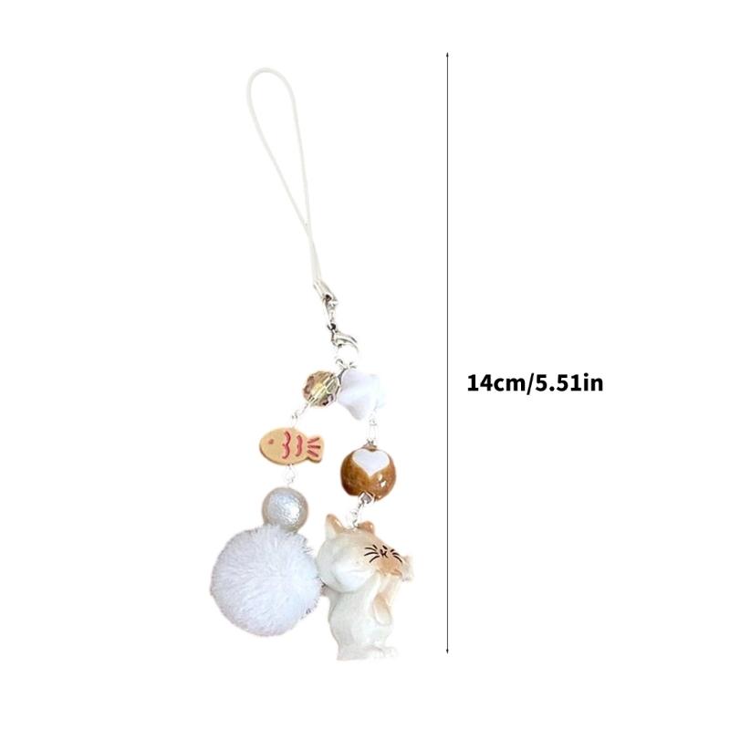Adorable Cat Design Keyring Pendant Phone Decorative Accessories Resin Texture Phone Strap Suitable for Everyday Use