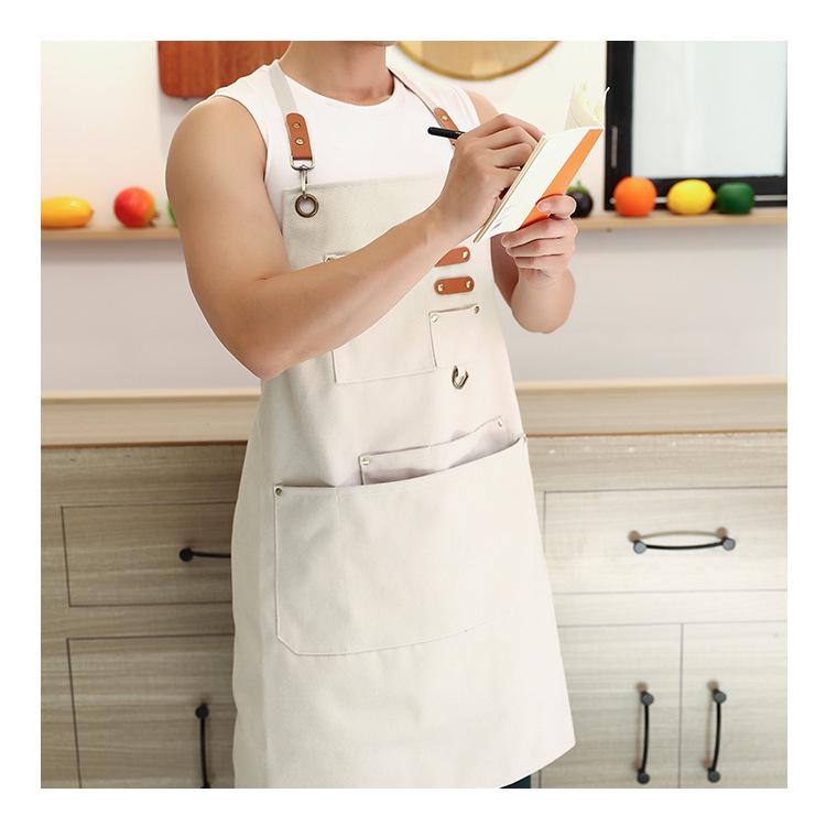 Waterproof Oil-Resistant Canvas Apron for Kitchen and Coffee Shop - Durable, Dirt-Resistant, Plain Color, Custom Logo Available
