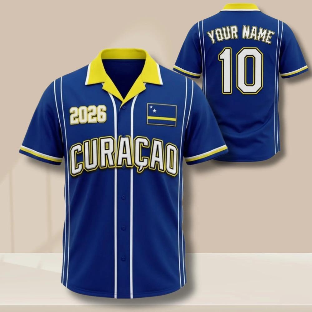 Nouveau Maillot de Football Personnalisé Nom Numéro Curaçao Chemise à Boutons Hawaïenne Vêtements pour Supporters de Football Tenues d'Équipe Personnalisées Vêtements