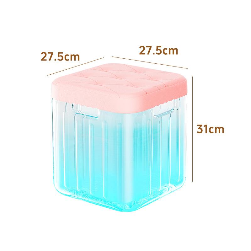 Transparent Square Storage Stool with Flip-Top Lid - Large Capacity Multi-Functional Organizer for Toys and Accessories