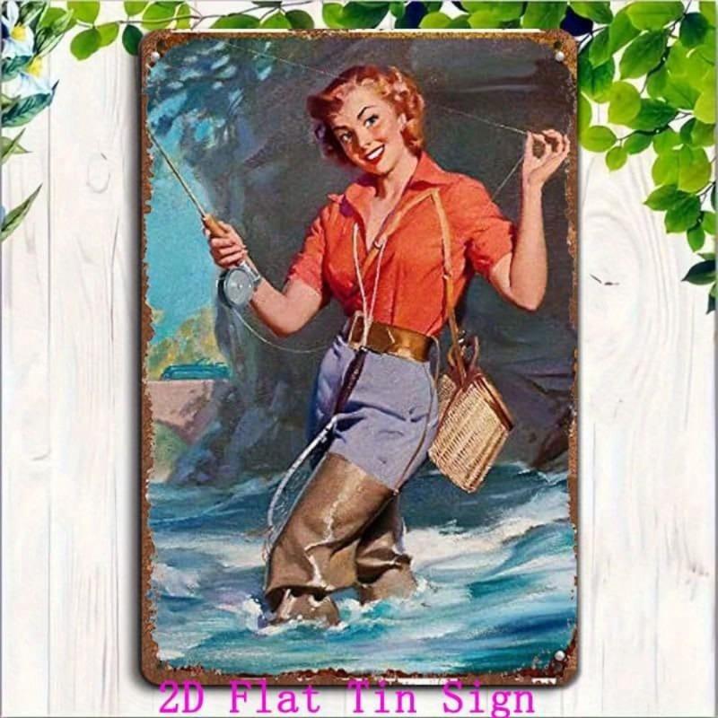 Pin-Up Girls Tin Sign, Retro Metal Wall Art