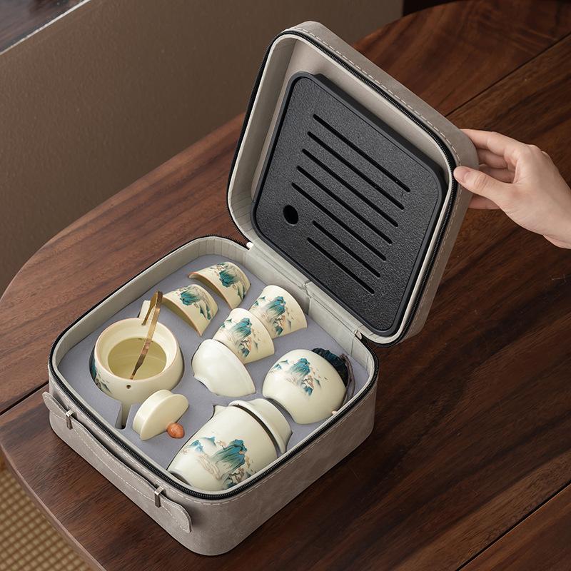 Ru Kiln Travel Set Ceramic Kuaike Cup Portable One Pot Four Cups Company Business Companion Gift Festival
