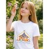 European Sizes Girls' Capybara And Cat Tent Night Print Short Sleeve T-Shirt, Kids' Round Neck Summer Casual Top, Soft Breathable Comfortable