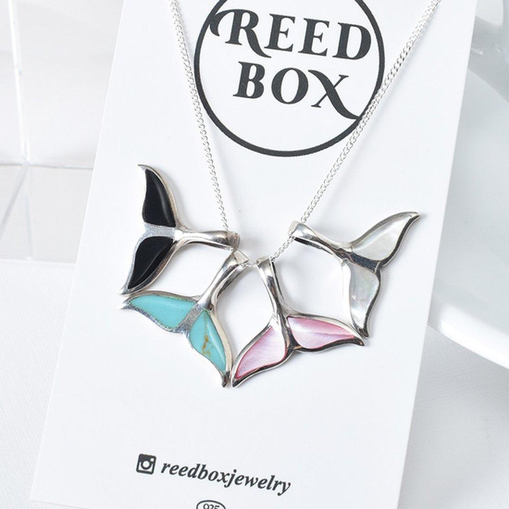 925 Silver Lucky Whale Tail Onyx Mother-of-Pearl Turquoise Gemstone Necklace