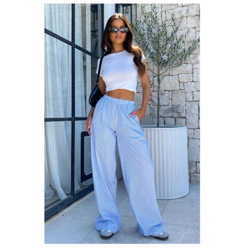 2024 New Arrival Hot Products Amazon Women's Stripes Wide Leg Pants Casual Street Ins Fashion Loose High Waist Pants