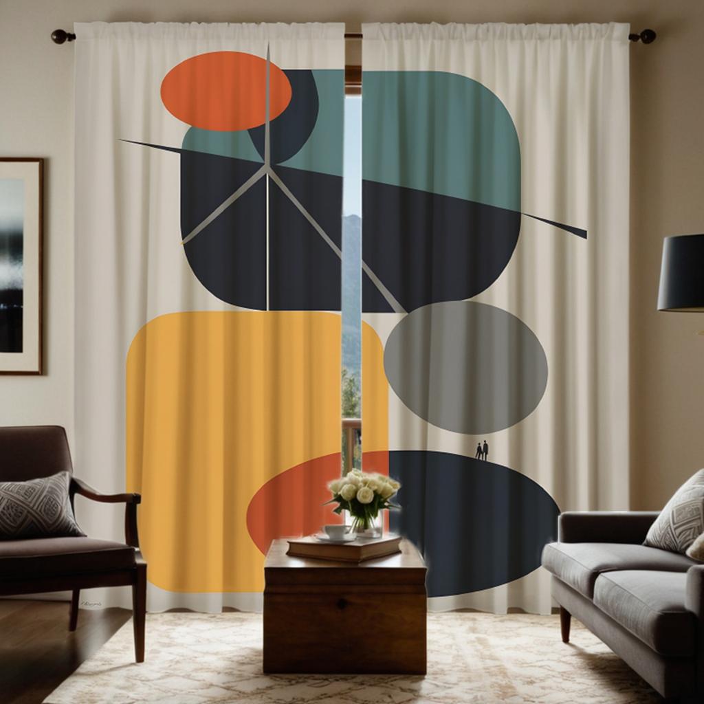 2pcs Set of HD Seaside Vacation Calf Decorative Curtain Blue Tie Digital Printed Curtain Home Decoration Style Decorated Livi