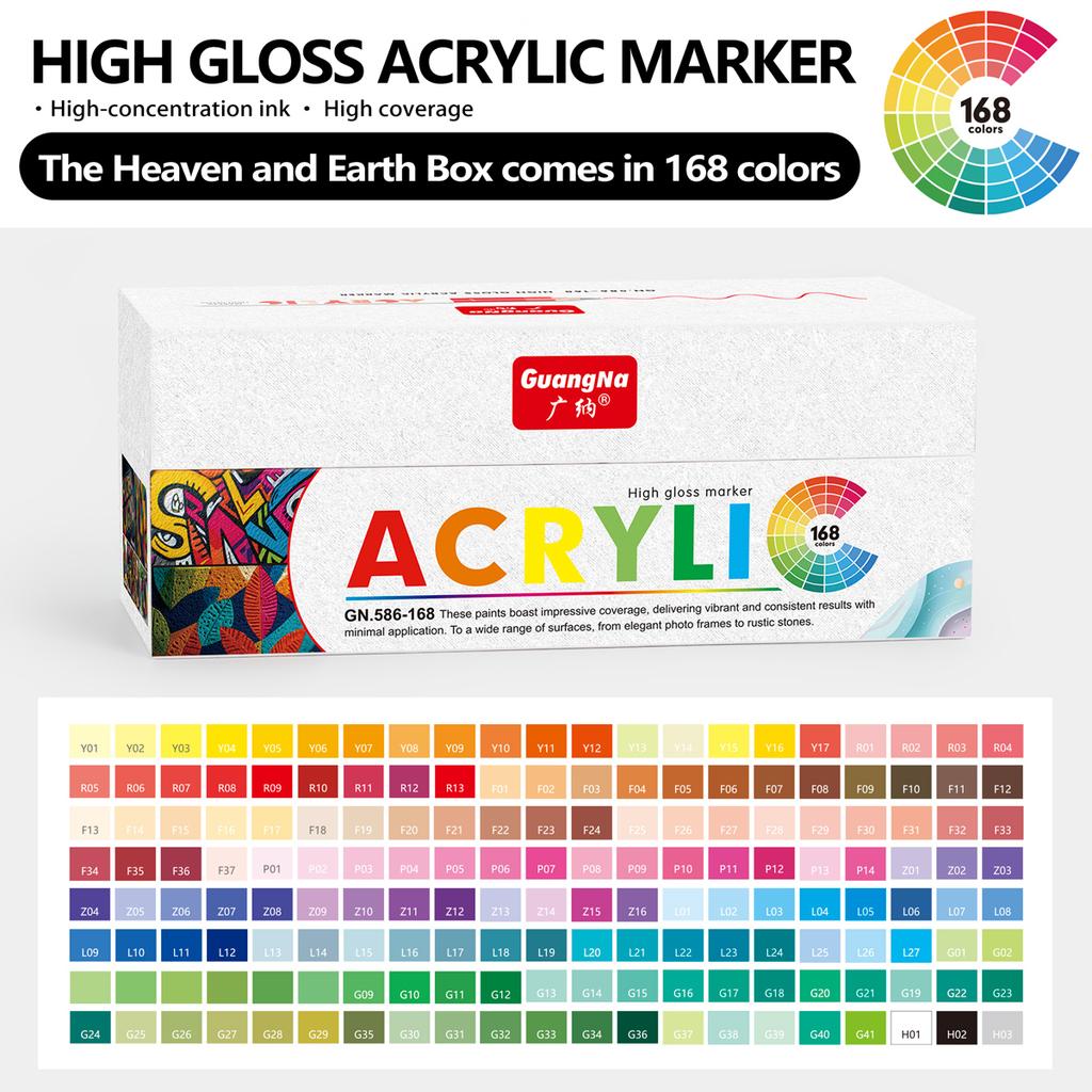 GuangNa 586 Straight Liquid High-gloss Acrylic Marker Pen 72/168 Color Art Painting Graffiti Manual Neutral Pen Large Capacity