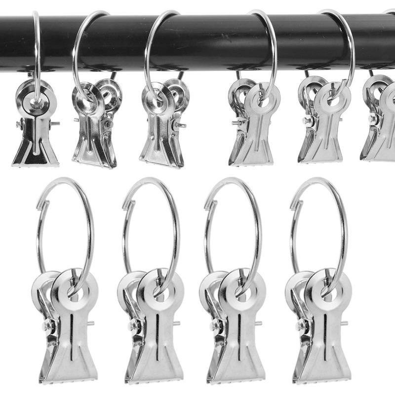 10/50x Gancio Metallico per Tende Anelli per Tende Clip per Asta Molletta per Doccia Fibbia Argentata Anello Appendioggetti Forniture per Decorazione Storage Casa