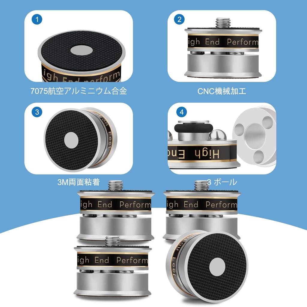 Monosaudio Speaker Insulators with 4 Stainless Steel Balls and Supports Improves Audio Prevents Compatible with Tape and Screw for Home AV and Sound