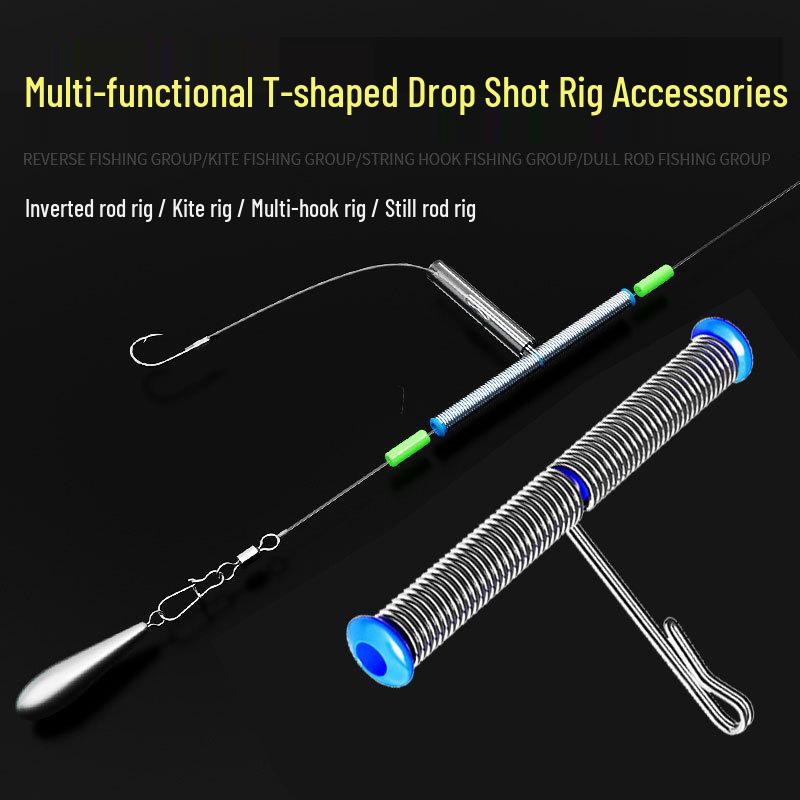 Inverted T-Shaped Fishing Rig: Anti-Tangle Hose, Quick-Release Buckle, and String Hook Accessories