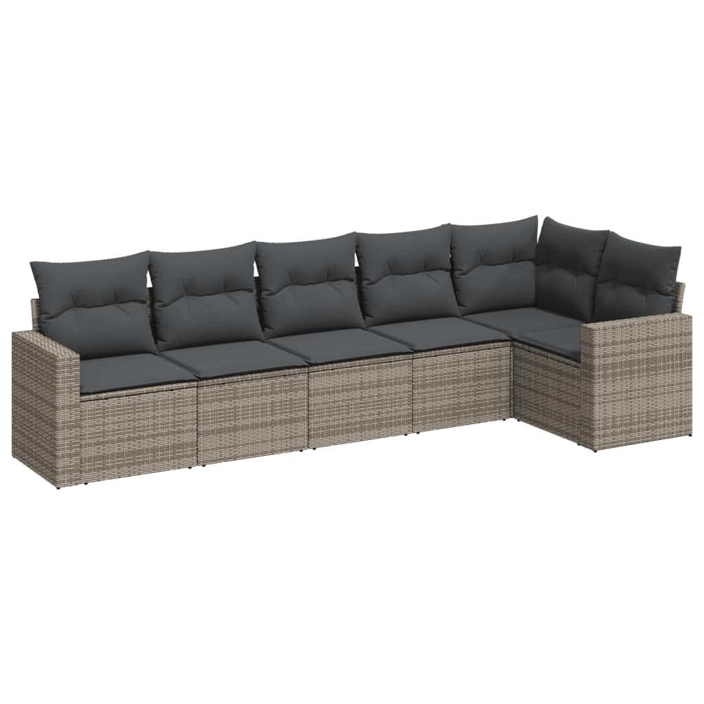 Vidaxl 6-Cz. Gartenmöbel-Set mit Kissen, Grau, Polyrattan