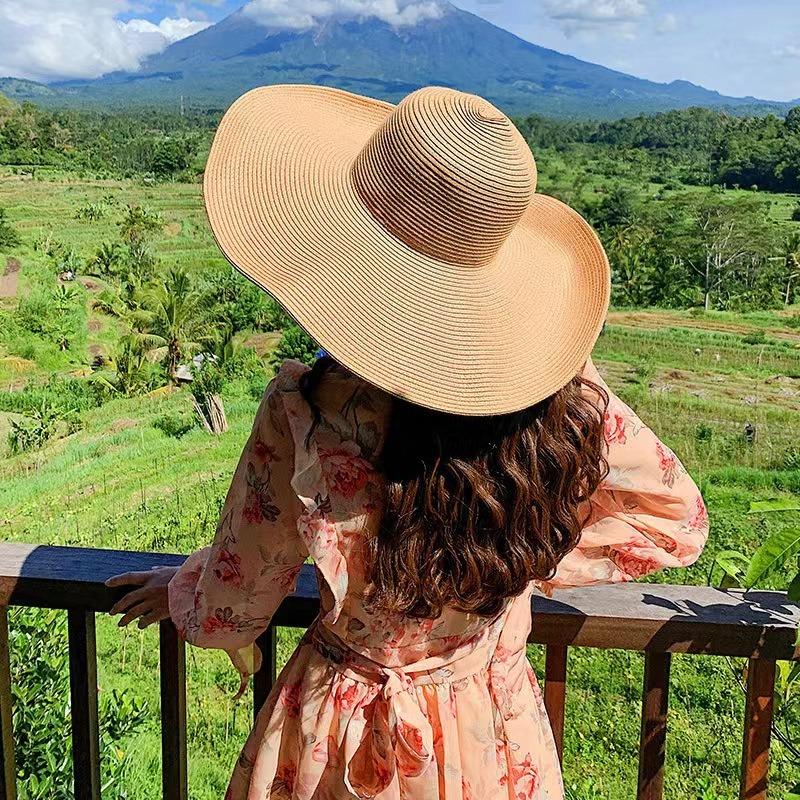 1PC Summer Simple Floppy Straw Hat for Women,Solid Color Wide Brim Foldable Beach Hat  Travel Sun Gorra Sunscreen UV Protection