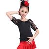 Kids' Lace Latin Dance Top with Round Neck and Mid-Sleeves