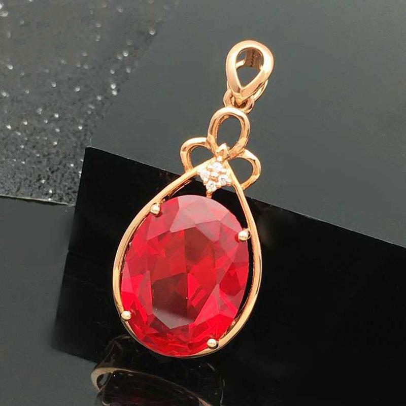 Exquisite Russian Purple Gold Plated Rose Gold Egg Surface Shining Red Stone Colored Gold Pendant Fashionable Simple Luxury Necklace