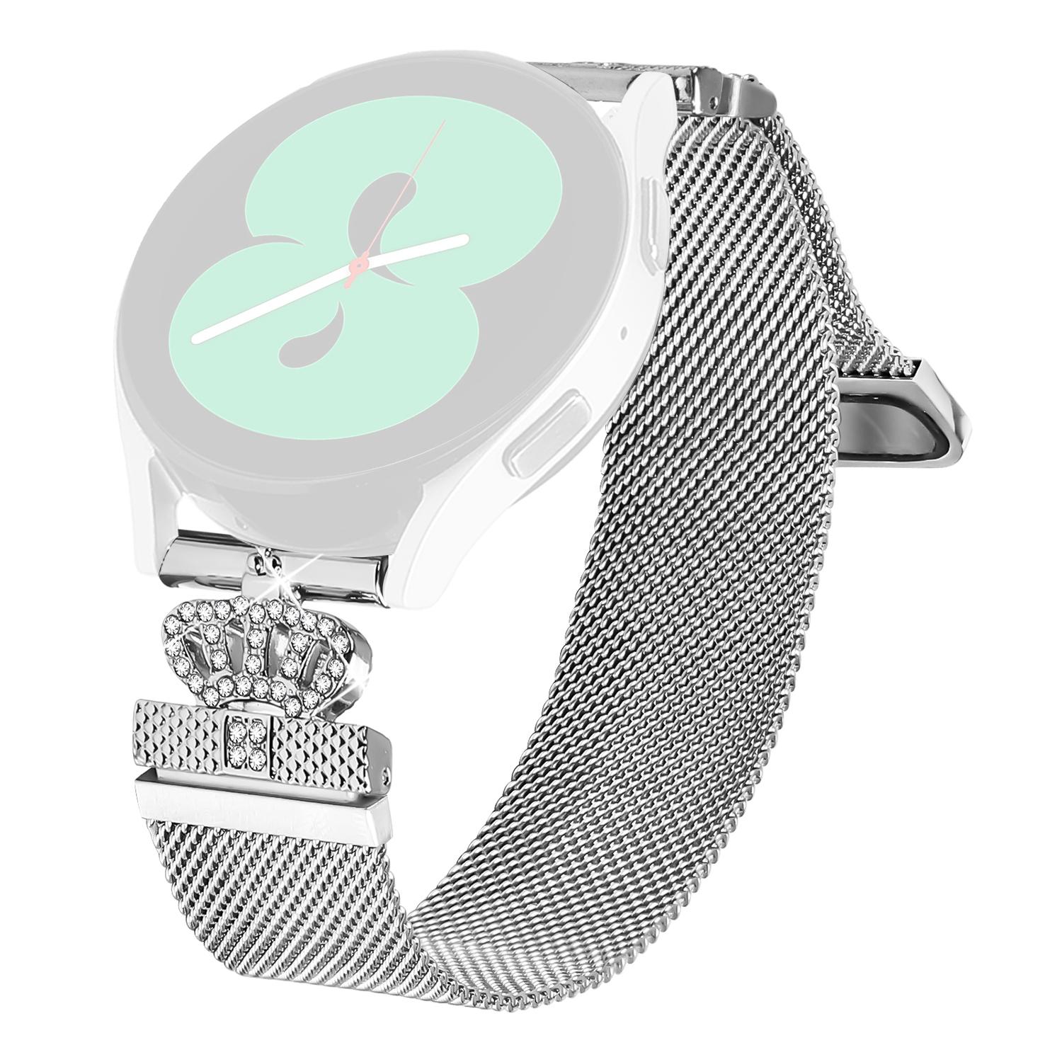 

For TicWatch 2 Watch Band Silver Stainless Steel Crown Clasp Milanese Wrist Strap As Shown A