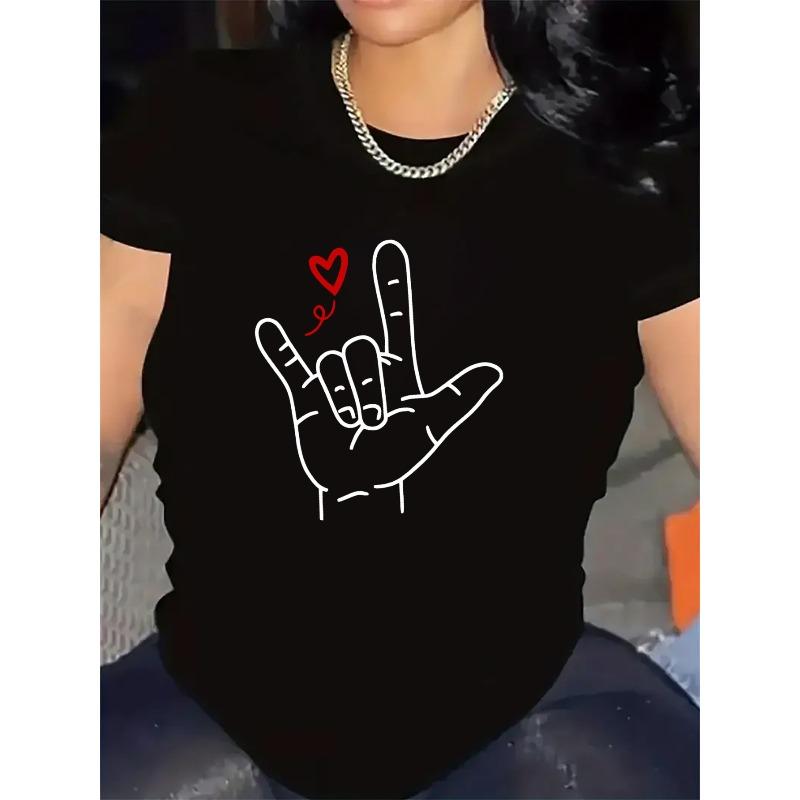 

European sizes Black and White Short Sleeve T-Shirt with Heart Design for Restaurant Wear, Durable and Comfortable, Ideal for Casual Dining 4XL чорний