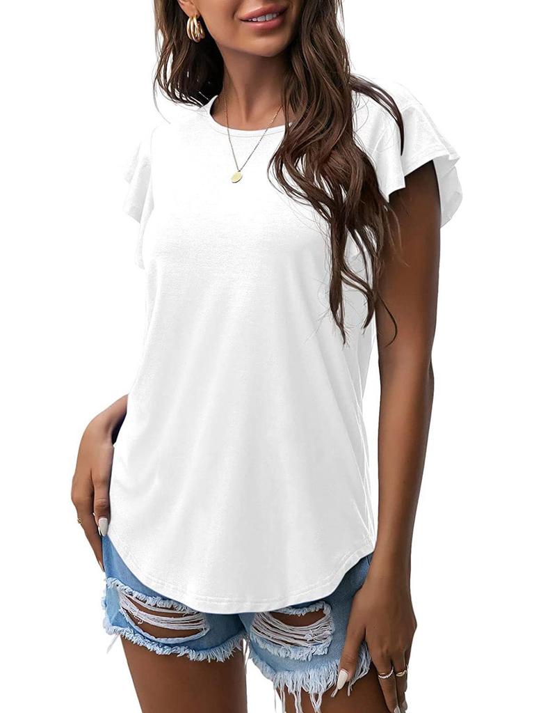 2024 Damen Lotusblatt Kurzarm Rundhals Top