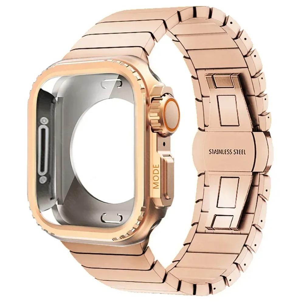 Custodia Metallica+Cinturino in Acciaio Inossidabile per Apple Watch Band Ultra 3 2 49mm 11 10 46mm Guscio Protettivo Upgrade Iwatch 9 8 7 SE 45mm 44