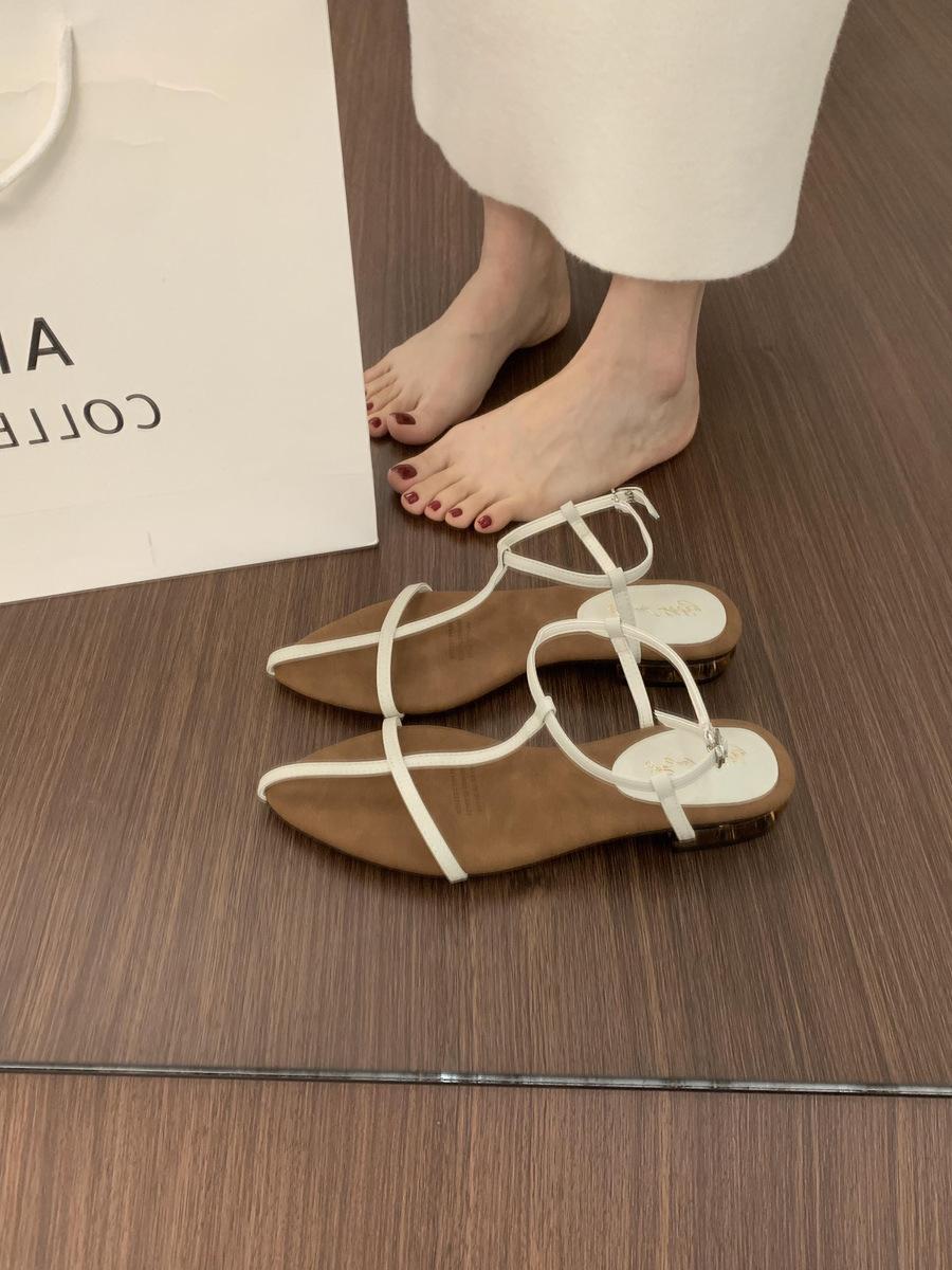 

With skirt fairy wind cross with open-toed pointed sandals female summer not tired feet small low heels beautiful Roman shoes 40