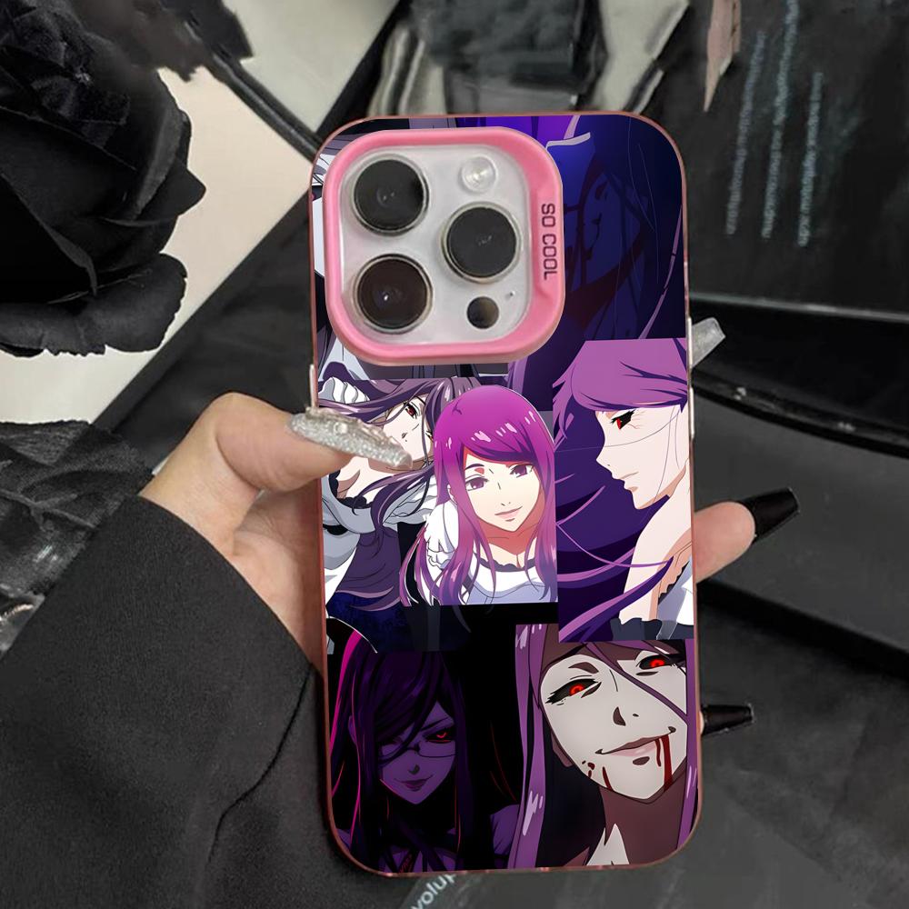 Tokyo Ghoul Rize Handyhülle für iPhone 17 16 15 14 13 12 11 X XR XS 8 7 Pro Max Plus Durchsichtige Rosa Hülle Luxus Hübsch
