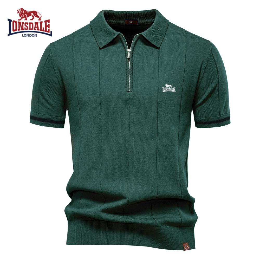 Lonsdale 2026 Весна/Лето Новая мужская шерстяная рубашка-поло в стиле business casual с вышивкой, вязаная рубашка-поло с откидным воротником, короткий рукав L