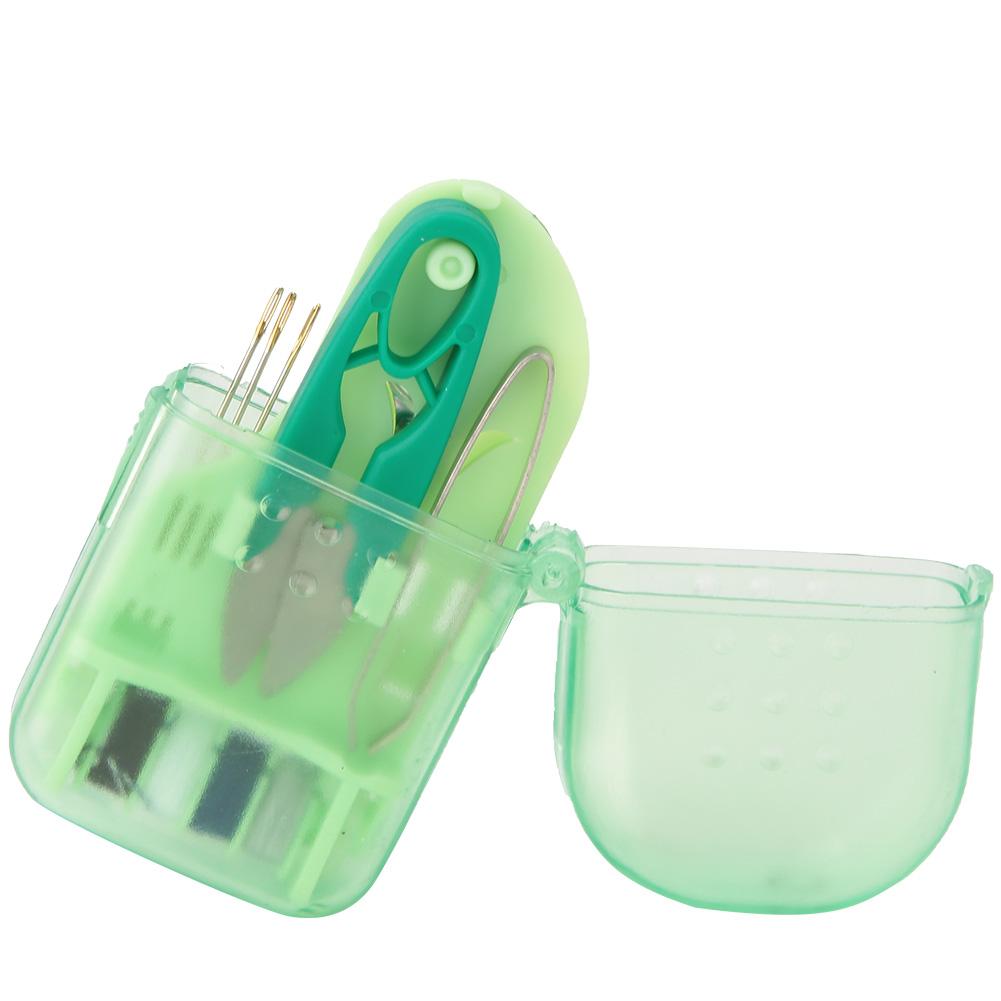 Exquisite and Portable Mini Macaron Color Plastic Sewing Tool Box Needle Scissors(Green)