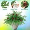 Simulated Pine Branch Faux Greenery Foliage Artificial Pine Sprig with Pine Cones Red Berries for DIY Wreath Home Vases Christmas Winter Parties