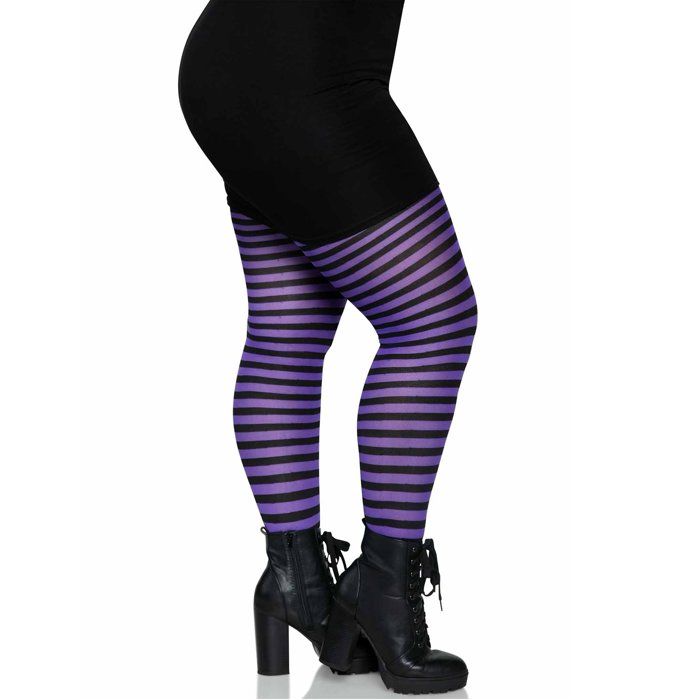 Collant Nylon Rayures 2 tons Leg... Noir/mauve