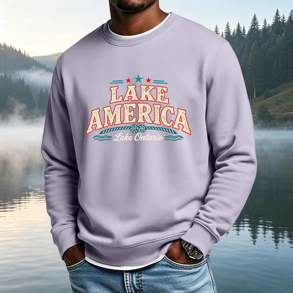 Men's Casual Loose Fit Long Sleeve Neck T-Shirt with Letter Graphic Print