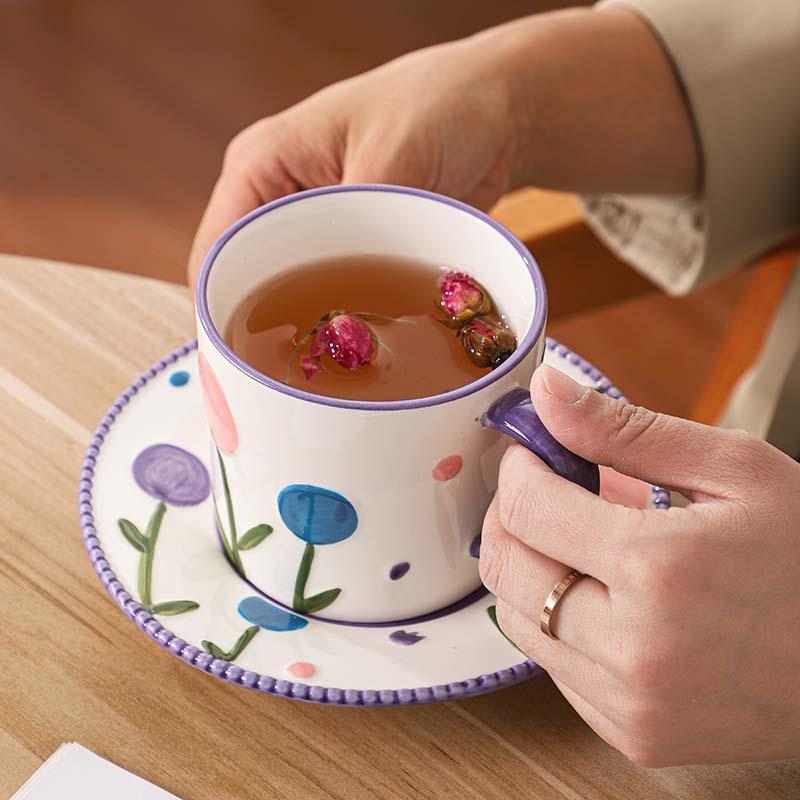 Pastoral Ceramic Coffee Cup And Saucer Set Creative Hand-Painted High-Value British Afternoon Tea Cup Flower Tea Cup Mug