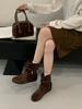 2025 Autumn New Retro Strap Fringed Boots Bosmian Flat Bottom Short Boots Women