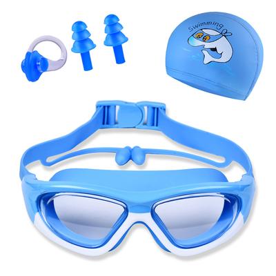 Óculos de Natação Infantis para Meninos e Meninas Óculos de Natação com Armação Grande Óculos de Peça Única Protetores Auriculares Clipe Nasal Natação