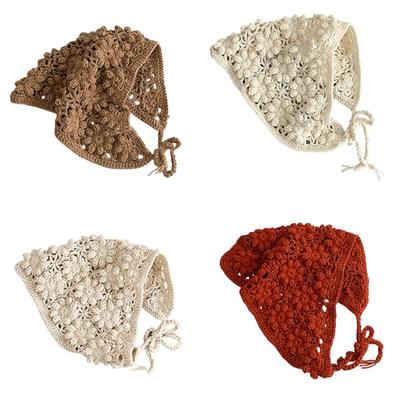 Adjustable Knit Baby Head Scarf Delicate Openwork Pattern Comfortable Headdress Hair Ornament for Infants Kids