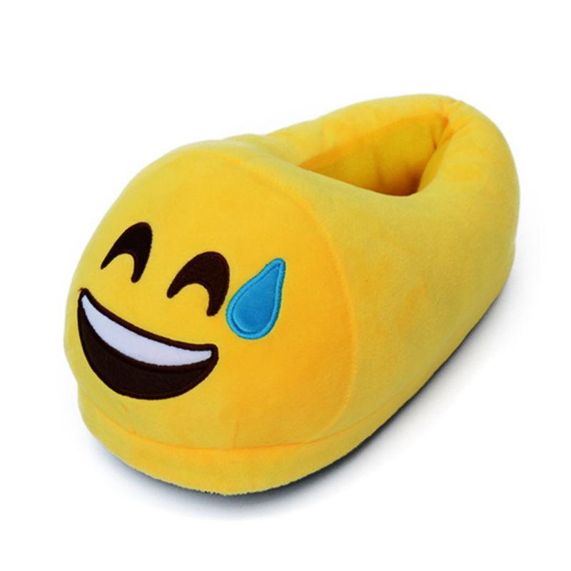 Emoji Plush Slippers With Nonslip Rubber Sole For Home Comfort And Relaxation