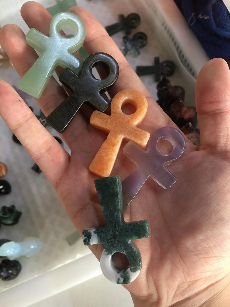 Natural Crystal Healing GemStone Crafts Egyptian Key of Life Carving Ankh Cross for Pendant Necklace Jewelry Gift