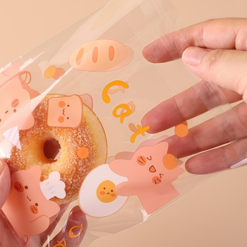 50/100 Pcs Cartoon Pattern Plastic Self-Adhesive Candy Bags Cookie Donut Bread Pastry Bag Food Packaging Resealable Gift Bag